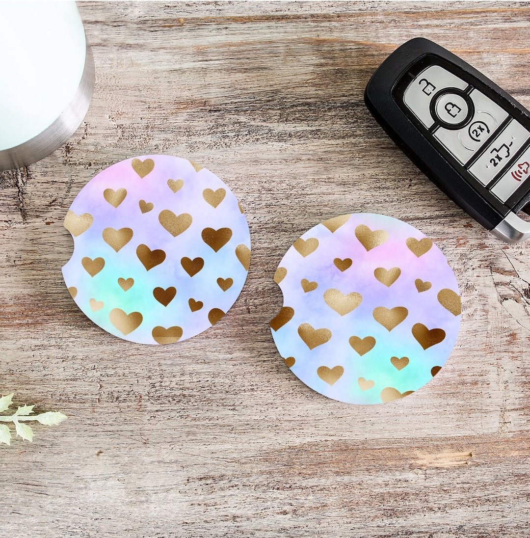 Pastel Hearts Car Coaster Cute Girly Car Accessories Rainbow Etsy