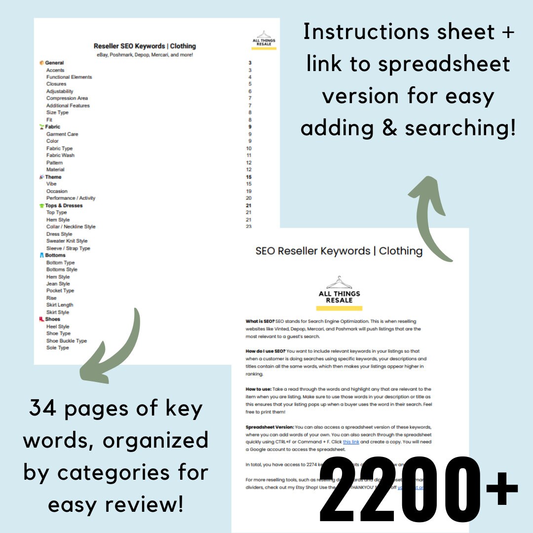 2200 Reseller Listing Keywords SEO Poshmark Depop Ebay Title Boost