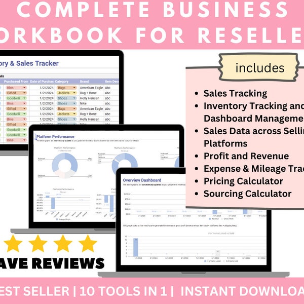 10 Tool Reseller Spreadsheet Business Manager Pricing Cross List Tracker | Inventory Sales Tracker for Google Sheets Poshmark eBay Whatnot
