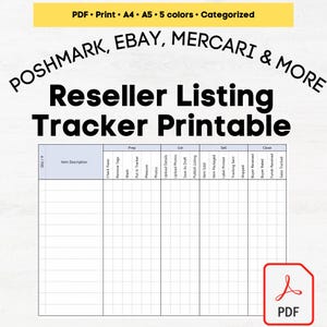 Reseller Listing Tracker Printable, Poshmark Listing Tracker, Poshmark Listings, ebay listing, ebay template listing, Poshmark printables