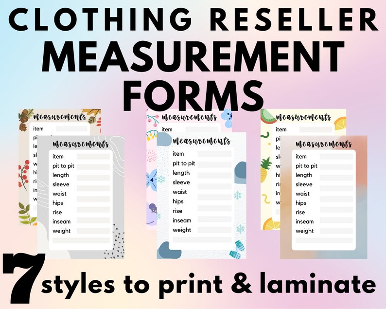 Clothing Measurements Sheet Form Poshmark Depop Ebay Mercari Digital ...