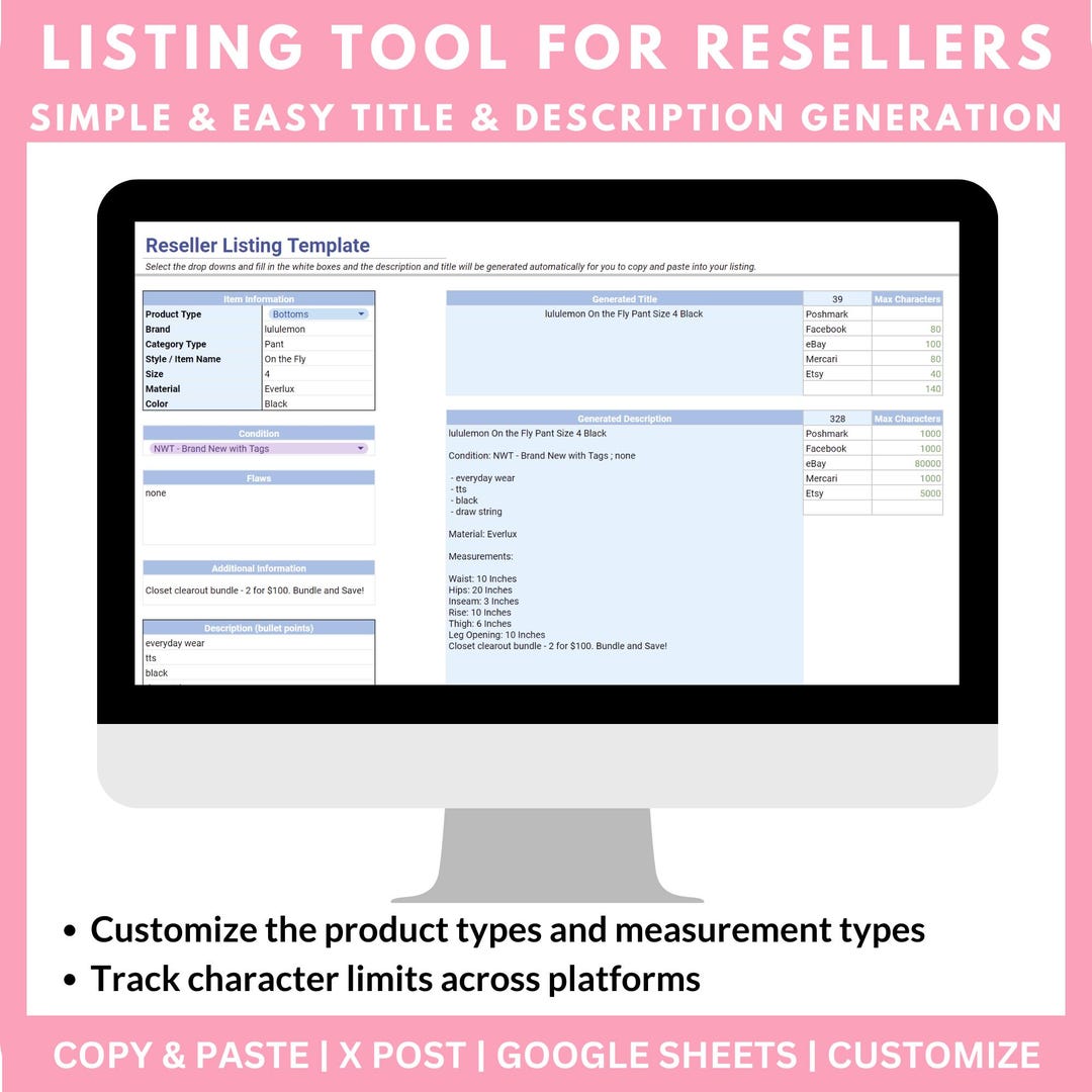 Reseller Listing Template Poshmark Listing Template Ebay Template