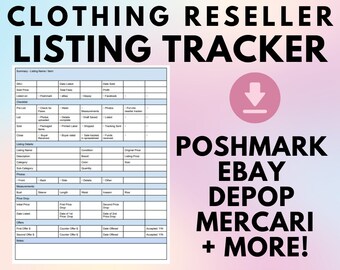 Poshmark Listing Template Tracker Clothing Reseller PDF Depop Mercari eBay Planner Organizer Poshmark Tools Boost Efficiency Easy