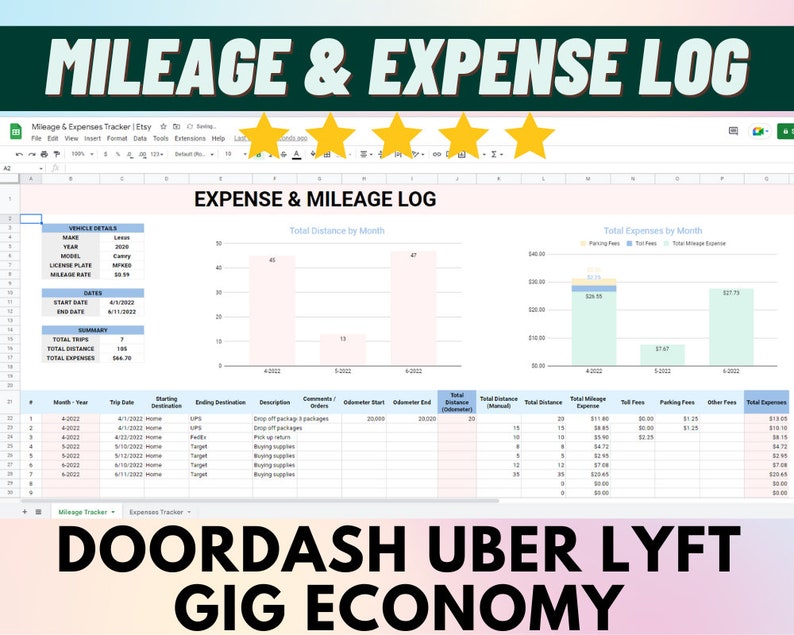 Delivery Gig Worker Mileage Tracker Expense Digital Log Tax Ready Daily