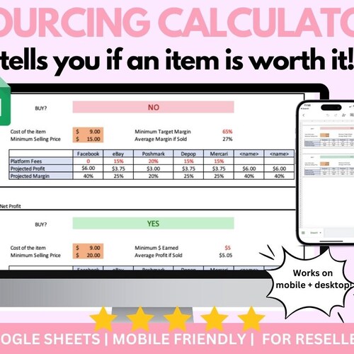 Reselling Profit Calculator google Sheet for Ebay Poshmark Etsy