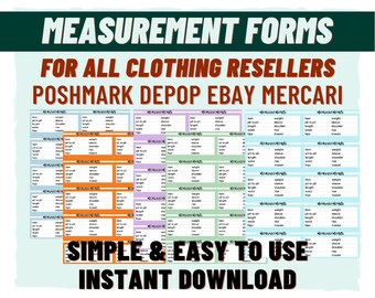 Clothing Reseller Measurements Sheet Form Poshmark Depop eBay Mercari Digital Download Reusable Print Boost Listing Color Designs Multiple