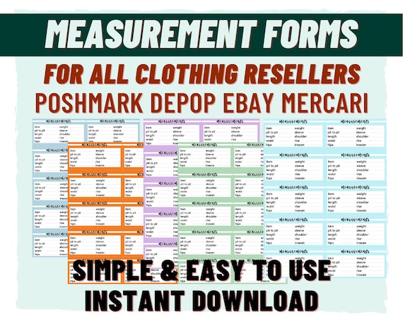 Clothing Reseller Measurements Sheet Form Poshmark Depop  Mercari  Digital Download Reusable Print Boost Listing Color Designs Multiple 