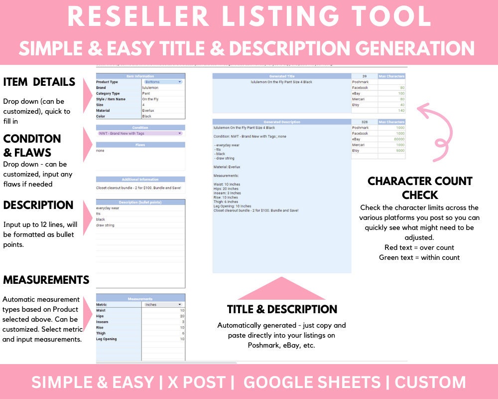 Reseller Listing Template Poshmark Listing Template Ebay Template