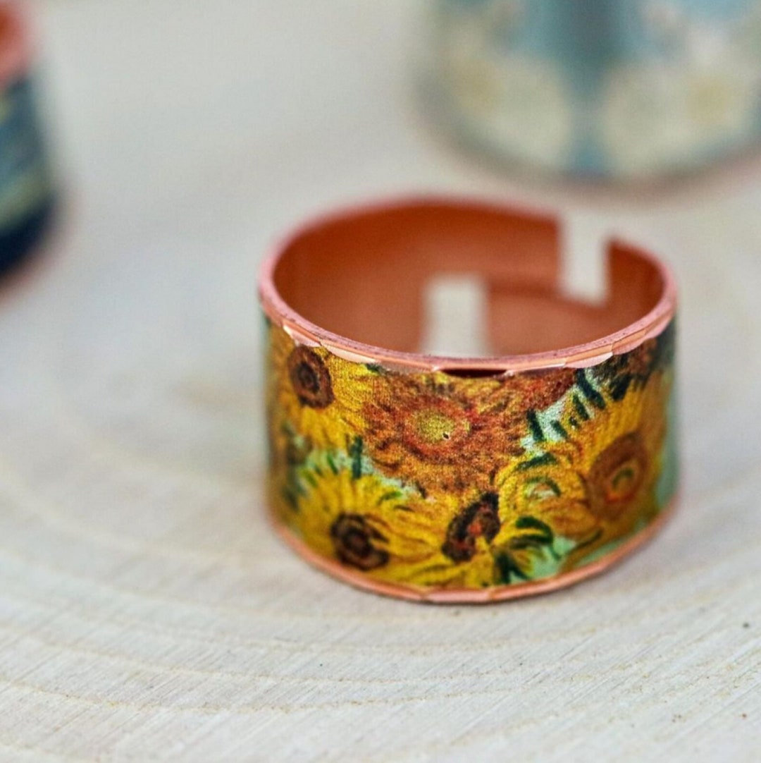 Van Gogh Sunflowers Rings for Women, Adjustable Rings, Van Gogh Jewelry