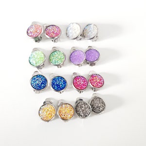 Clip-on glitter studs, colourful earrings. Clip-on studs for women, kids, Kid&#39;s earrings, earrings for girls.