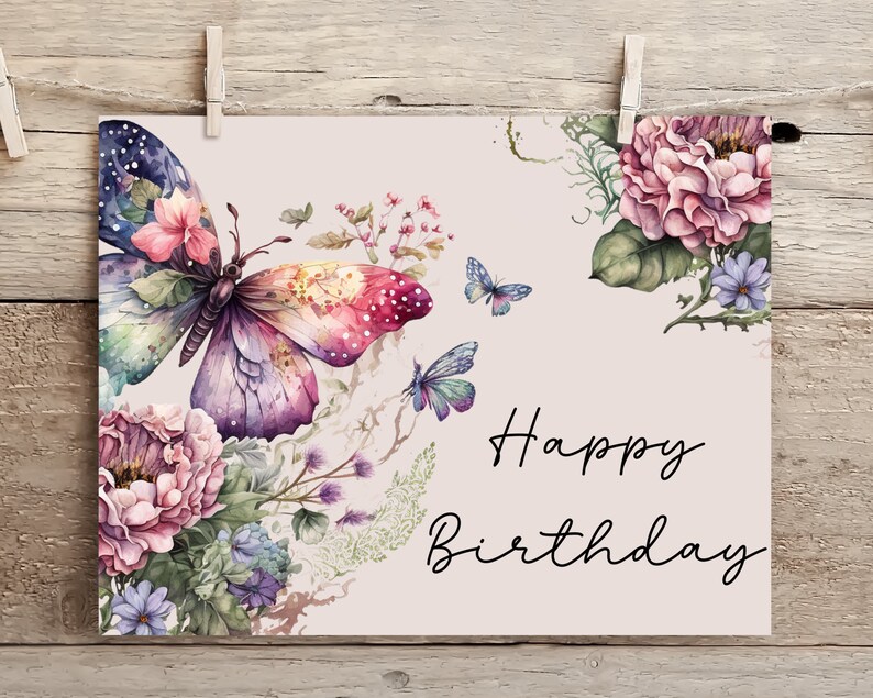 Printable Happy Birthday Butterfly Card Instant Download Last - Etsy