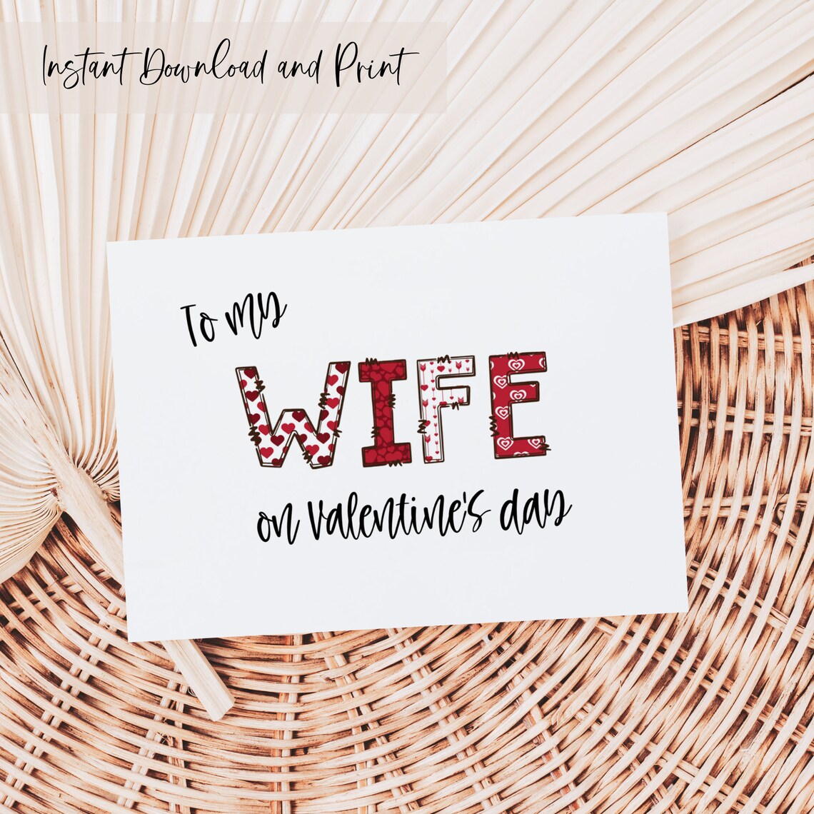 Wife Valentine's Printable Card, Instant Download Valentine's Card ...