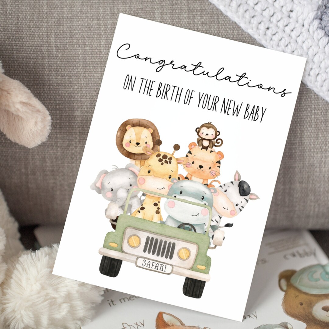 PRINTABLE New Baby Card, Safari Baby Card, Congratulations New Baby ...