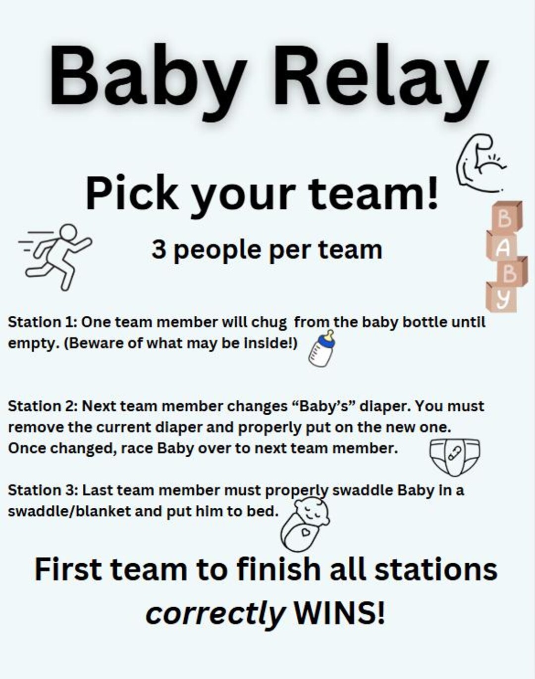 Baby Relay Shower Game Sign: Fun Activity (digital Download) - Etsy