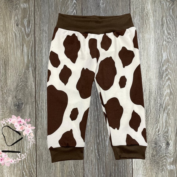 Baby girls cow print jogger pants , kids outfit, youth outfit, toddler outfit, infant outfit