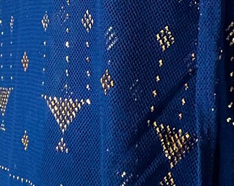 RARE Bi-color Blue Egyptian Assuit Shawl with GOLD and Silver!  Bellydance cover up  assuit shawl