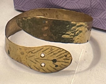 Antique Cuff Greecian Gold Brass Bracelet Snake  Hand made
