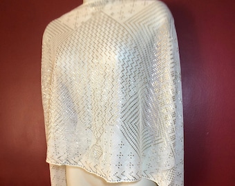 Stunning White Vintage Egyptian Assuit Shawl SILVER 1930's