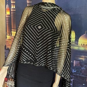 Egyptian Vintage Assuit Shawl  PERFECT Black Silver 1920&#39;s  Flapper/Bellydance/Art Deco/Egyptian revival/Gatsby