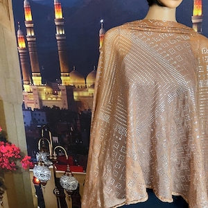 NEW Butterscotch Egyptian Assuit shawl/scarf/textile with bright silver, lightweight soft tulle /bellydance