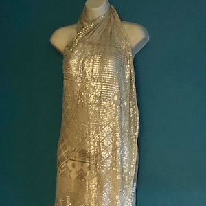 Marvelous Egyptian VINTAGE Assuit  Piano /WeddingShawl white Silver  Bellydance cover up/ Scarf/Shawl 1930&#39;s Amazing!!!!