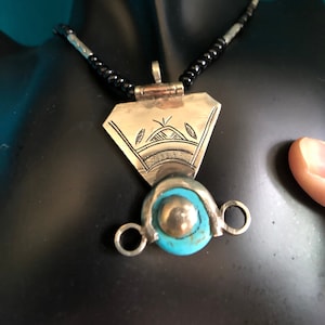1920&#39;s Antique Turquoise Tuareg OLD SILVER with Onyx stone beads and silver.