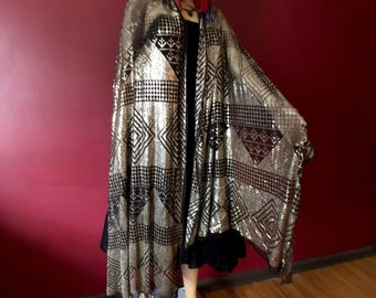 Treasures of Giza Heavy 1930's Egyptian Vintage Assuit Shawl SILVER!