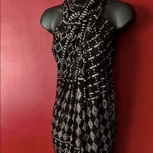 XL Coptic Tile Vintage Egyptian Assuit 1912 Shawl  Black Silver  103 inches long!!!  Egyptian revival  art deco  Burlesque/Bellydance Drape