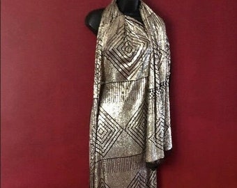 Extreme Silver Vintage Egyptian Assuit Piano Shawl 1930's  SILVER ART DECO Egyptian Revival