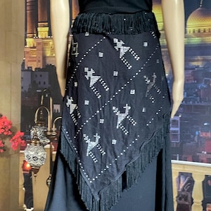 Fringe Egyptian Assuit Silver motif Hip scarf, scarf Bellydancers dream.