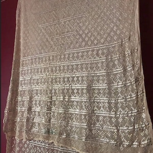 Garden of Amun Vintage Egyptian Assuit 1930 Ivory Shawl with Silver