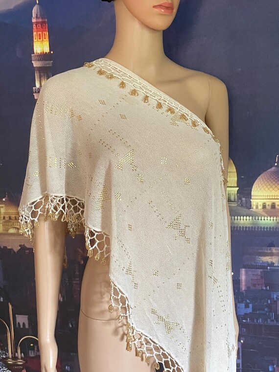 ホワイトゴールドエジプトASSUITスカーフベリーダンススカーフ/ズンバ