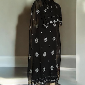 Sun Motif Egyptian Assuit Black and Silver Shawl  Bellydance assuit cover  Egyptian Revival   Tribal Bellydance