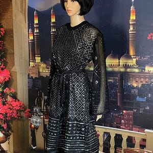 Modern Egyptian Assuit Dress /Tunic with Tie belt Black/Silver  Bellydance Egyptian Fashion  Hafla Party Dress/Tunic