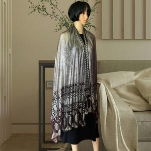 SOLID SILVER 1930's Heavy Egyptian Assuit Piano shawl Grand Dame #3 Excellent condition with large filled Motifs on ends  COLLECTABLE