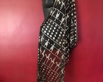 1910er Antike ägyptische Assuit 15 Reihe Classic Motiv Hochzeitsschal / Bauchtanz Assuit/Egyptian Revival/Vintage Assuit