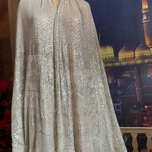 Nubian Palace Heavy Egyptian Antique/Vintage 1930 White Wedding Shawl RARE design patterns/Amazing Silver Bellydance superstar/COLLECTORS!