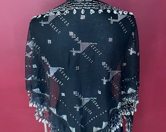 Black Egyptian Assuit ALL CAMEL w/silver assuit crochet and beads  Bellydance Hip scarf Zumba  Egyptian Fair Trade