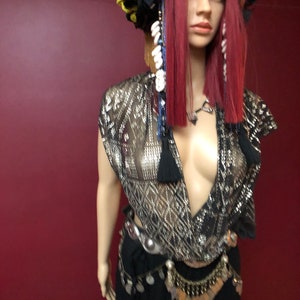 Beautiful Antique Egyptian Assuit Silver Shawl  Vintage Egyptian Tulle bi telli Bellydance Assuit 1930