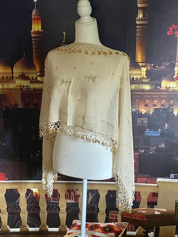 ホワイトゴールドエジプトASSUITスカーフベリーダンススカーフ/ズンバ