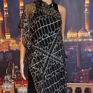 Addawser Egyptian Antique Assuit Shawl Black/Silver 1919  Vintage Assuit Bellydance Assuit  Flapper/Gatsby