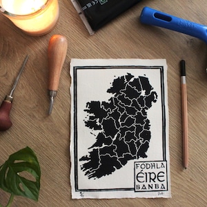 Irland Landkarte - Handgemachter Linoldruck