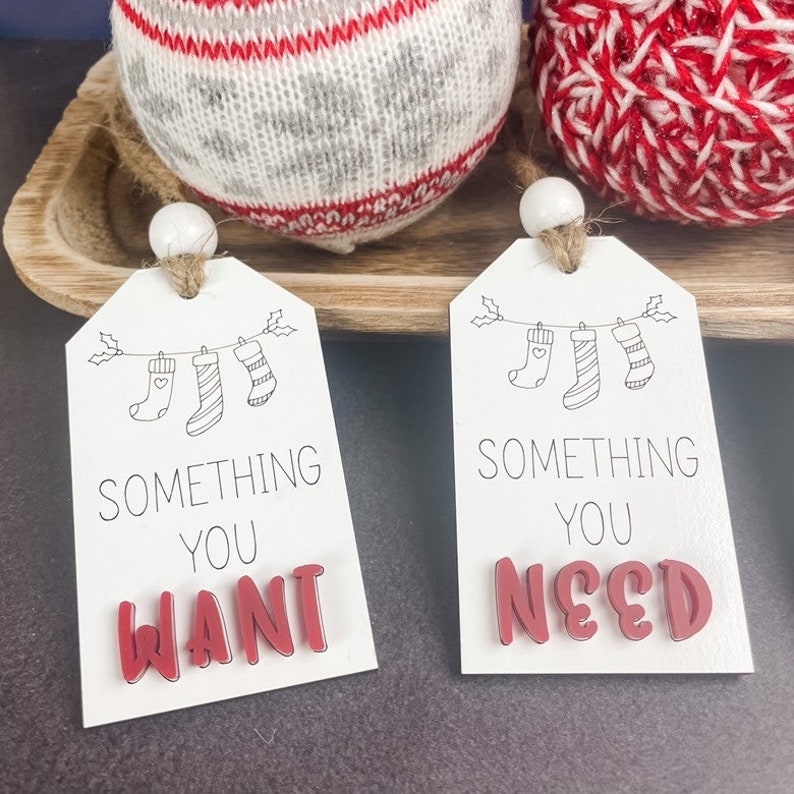 Something You Want, Need, Wear & Read Wooden Christmas Gift Tags Set of