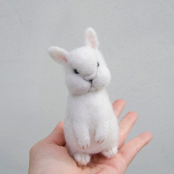 Needle felted white rabbit,art doll,fluffy friend