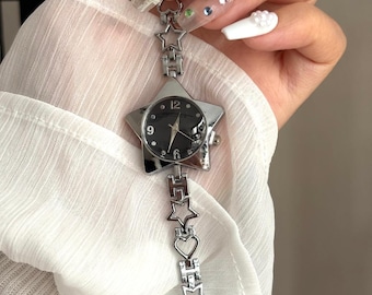 Y2K Star Watch, Silver Planet Watch, Minimalist Wristwatch