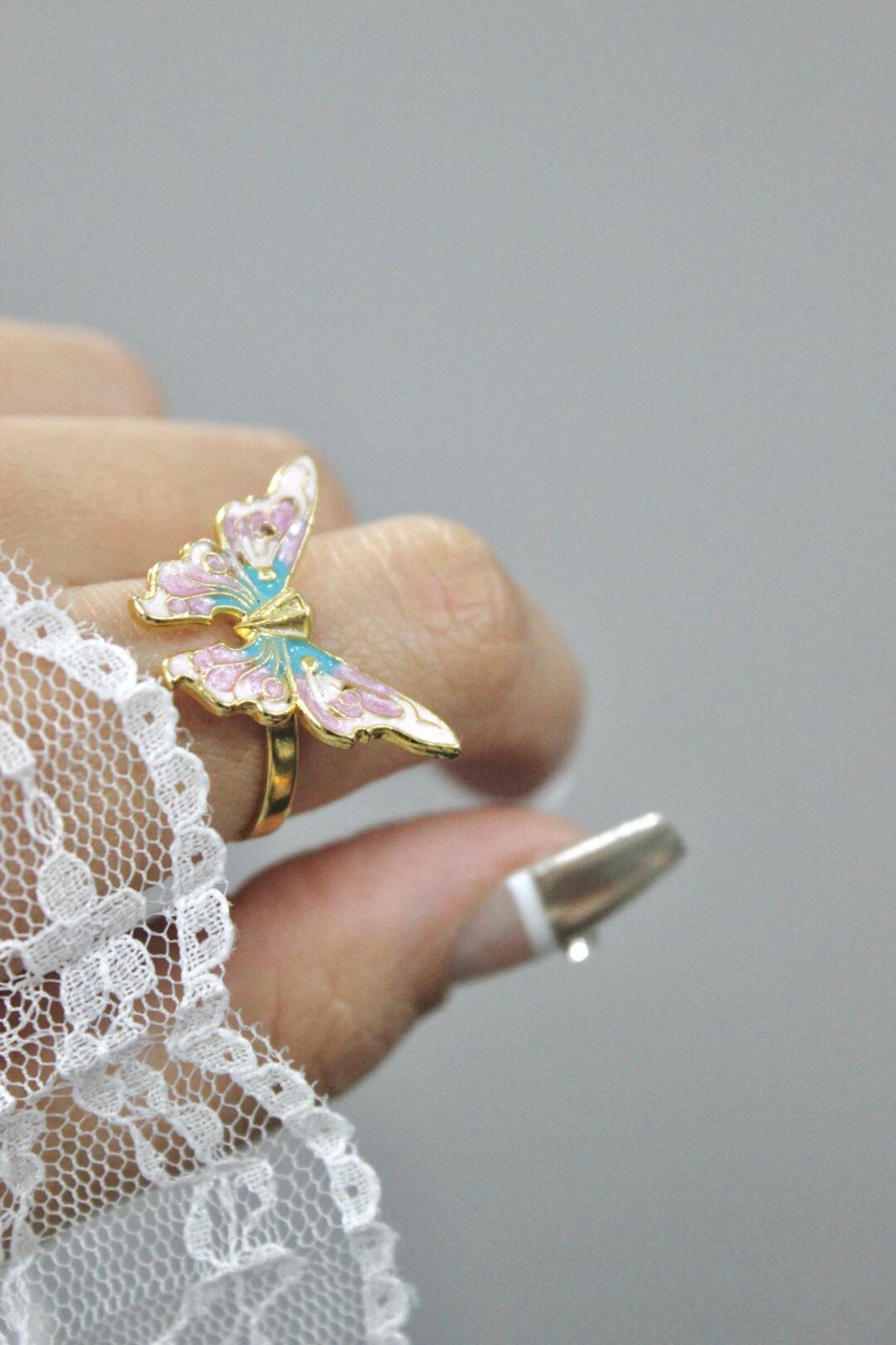 Pink Flying Rings Pink Fairy Wings Butterfly Ring, Adjustable Gold Plated Lovely Ring ...