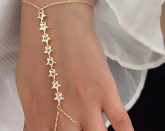 Gold Star Hand Chain Bracelet, Zircon Slave Bracelet, Y2K Jewelry