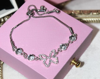Dainty Butterfly Bracelet, Sparkly Silver Jewelry