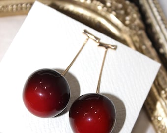 Cherry Dangle Earings, Red Fruit Drop Earings