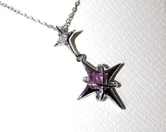 Silver Star Pendant Necklace, Purple Crystal Necklace